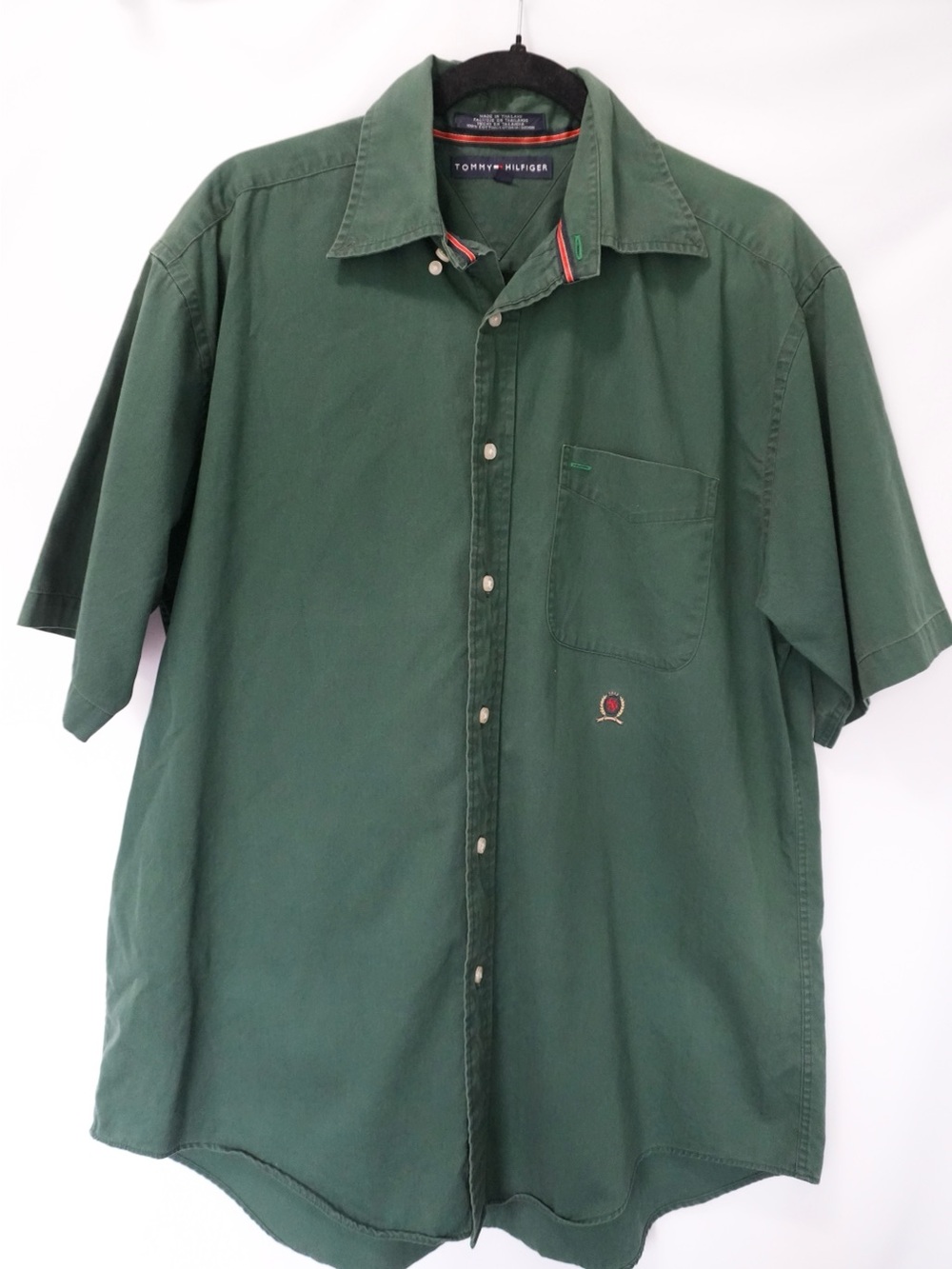 Tommy Hilfiger Men's Short-Sleeve Button-Down Shirt - Dark Green Size M
